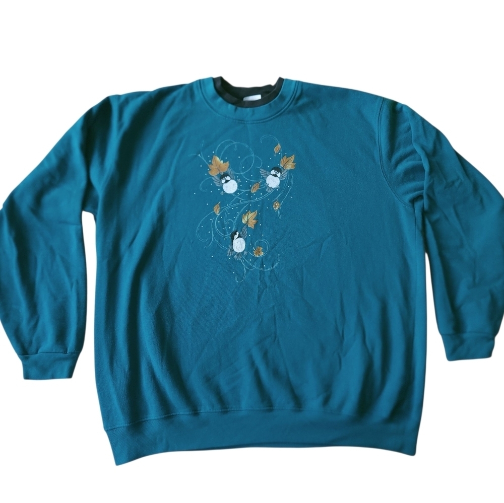 Country Store Leaves And Birds Glitter Grandma Sweatshirt Sz XL
